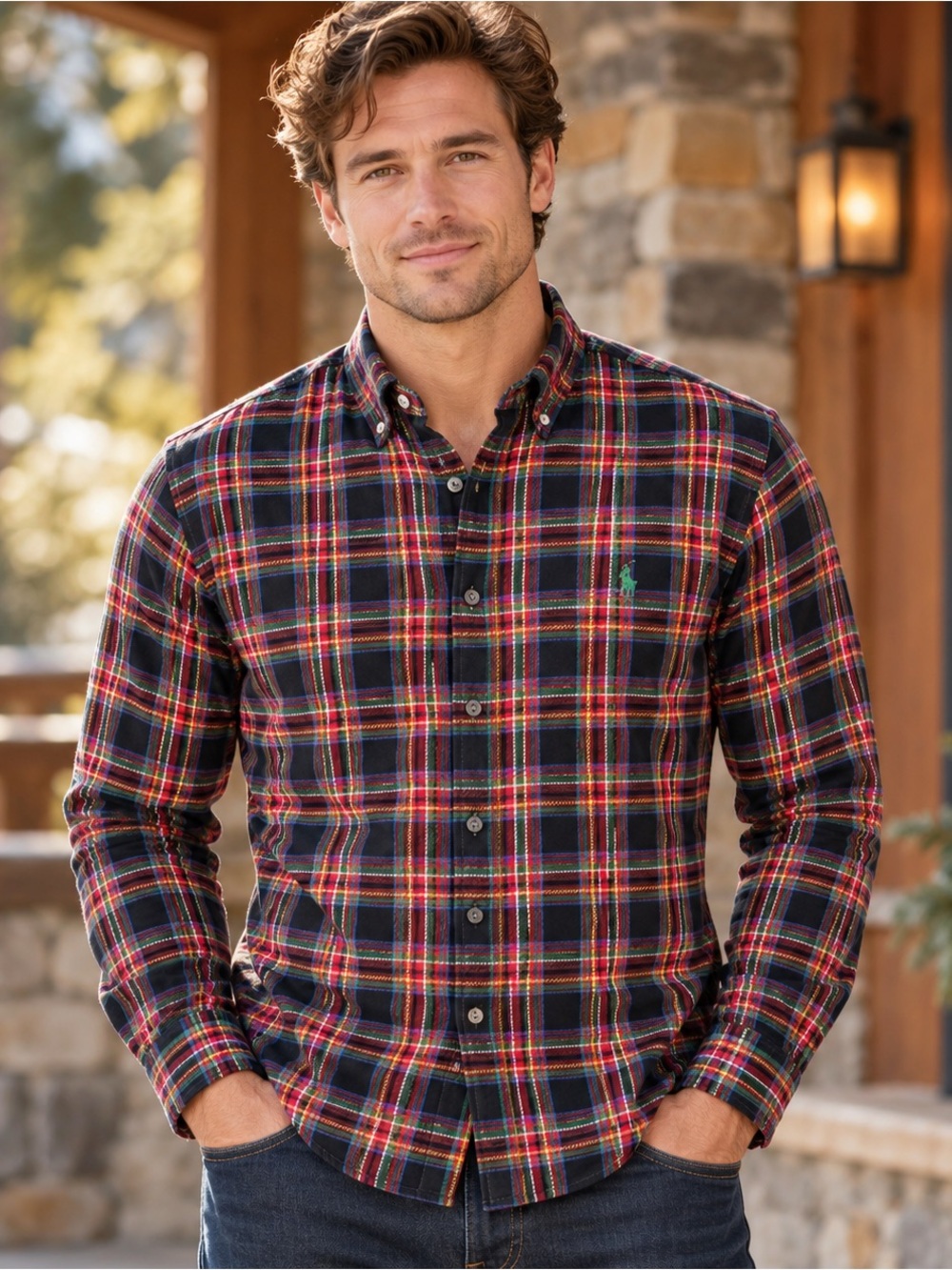 Ralph Lauren Mens S Classic Fit Plaid Flannel Button Down Shirt Pony